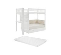 Vente-unique - Lit Mezzanine 90 X 190 cm avec Sofa Convertible - Pin et MDF - Blanc + Matelas - ORPELIA - pour Enfant