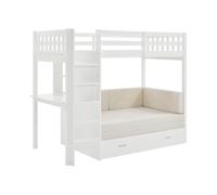 Vente-unique - Lit Mezzanine 90 X 190 cm avec Sofa Convertible - Pin et MDF - Blanc - ORPELIA