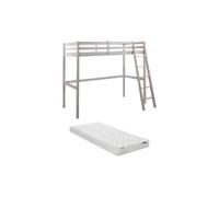 Vente-unique - Lit Mezzanine - 90 x 190 cm - Pin Massif - Blanchi + Matelas - Gedeon II - pour Enfant