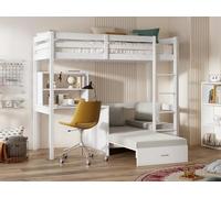 Vente-unique - Lit Mezzanine 90 x 200 cm avec Bureau, Sofa Convertible et rangements - Pin et MDF - Blanc - Goliath III - pour Enfant