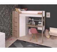 Vente-unique - Lit Mezzanine avec Bureau et Armoire - 90 x 200 cm - Coloris : Blanc et Naturel - Auckland - pour Enfant