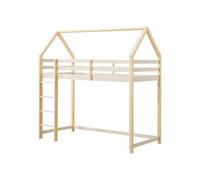 Vente-unique - Lit Mezzanine cabane 90 x 190 cm - Pin Massif - Beige et Naturel - TARZIA - pour Enfant