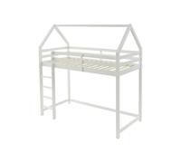 Lit mezzanine cabane 90 x 190 cm - Pin massif - Blanc - TARZIA