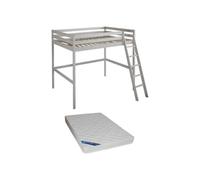 Lit mezzanine GEDEON II - 140 x 190 cm - Pin massif - Blanchi + matelas