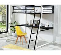 Vente-unique - Lit Mezzanine MALICIA - 90 x 190 cm - Bureau intégré - Noir et Blanc + Matelas - pour Enfant