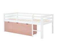 Vente-unique - Lit mi-Hauteur 90 x 190 cm avec Rangement - Pin et MDF - Blanc et Rose - LANIORI