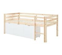 Vente-unique - Lit mi-Hauteur 90 x 190 cm avec Rangement - Pin et MDF - Coloris : Naturel et Blanc - LANIORI