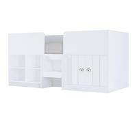Vente-unique - Lit mi-Hauteur 90 x 190 cm avec rangements - Coloris : Blanc - BOUTANIO - pour Enfant