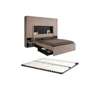 Vente-unique - Lit Pont 160 x 200 cm avec rangements - avec LEDs - Coloris : Naturel et Noir + Sommier - VELONA