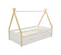 Vente-unique - Lit tipi 90 x 190 cm avec tiroirs - Pin et MDF - Coloris : Blanc et Naturel - LUANCO - pour Enfant
