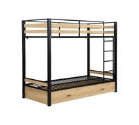 Vente-unique - Lits superposés 2 x 90 x 190 cm - 1 tiroir - Métal et MDF - Coloris : Naturel et Noir - CASIDIA - pour Enfant