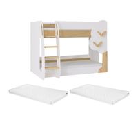 Vente-unique - Lits superposés 2 x 90 x 190 cm - Blanc et Naturel + Matelas - PILATI - pour Enfant