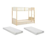 Vente-unique - Lits superposés 2 x 90 x 200 cm - 2 tiroirs - Pin et MDF - Beige et Naturel + Matelas - LIMODARA - pour Enfant