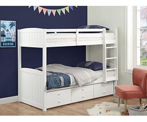 Vente-unique Lits superposés séparables ANCHISE II - 2 x 90 x 190 cm - avec rangements - Pin Blanc