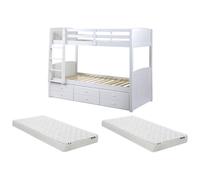 Vente-unique - Lits superposés séparables ANCHISE II - 2 x 90 x 190 cm - avec rangements - Pin Blanc + Matelas - pour Enfant