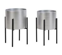 Vente-unique - Lot de 2 Cache-Pots sur Pied en métal - D.25 x H.39 et D. 23 x H.35.5 - Argenté et Noir - EDMEE