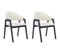 Vente-unique - Lot de 2 chaises avec accoudoirs en Tissu Bouclette et Bois d'hévéa - Blanc et Noir - SOLUNA - Salle à Manger