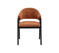 Vente-unique - Lot de 2 chaises avec accoudoirs en Tissu Bouclette et Bois d'hévéa Noir - Terracotta - SOLUNA - Salle à Manger