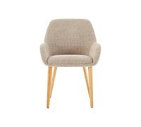 Vente-unique - Lot de 2 chaises avec accoudoirs en Tissu Bouclette et Bois d'hévéa - Taupe et Naturel Clair - VALENYO - Salle à Manger