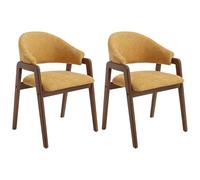 Vente-unique - Lot de 2 chaises avec accoudoirs en Tissu texturé et Bois d'hévéa - Jaune et Naturel foncé - SOLUNA - Salle à Manger
