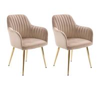 Vente-unique - Lot de 2 chaises avec accoudoirs en Velours et métal doré - Beige - Eleana - Salle à Manger