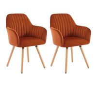 Vente-unique - Lot de 2 chaises avec accoudoirs en Velours et Pieds Bois de hêtre - Terracotta - Eleana - Salle à Manger