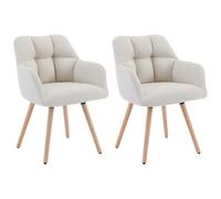 Vente-unique - Lot de 2 chaises avec accoudoirs - Tissu et Bois de hêtre - Beige - PEGA - Salle à Manger - Scandinave