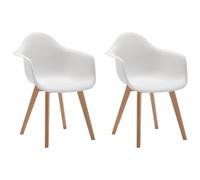 Vente-unique - Lot de 2 chaises avec accoudoirs VIXI - Polypropyléne et Hêtre - Blanc - Salle à Manger - Scandinave
