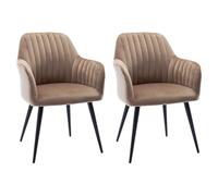 Lot de 2 chaises avec accoudoirs en velours et métal noir - Beige - ELEANA