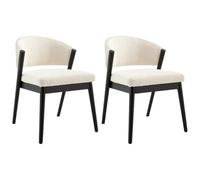 Vente-unique - Lot de 2 chaises en Tissu Bouclette et Bois d'hévéa Noir - Blanc - ZELVYN - Salle à Manger