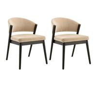 Vente-unique - Lot de 2 chaises en Tissu et Bois d'hévéa Noir - Beige - ZELVYN - Salle à Manger