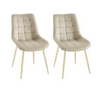 Lot de 2 chaises matelassées en velours et métal doré - Beige - OLLUA