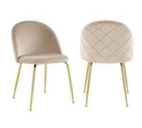 Vente-unique - Lot de 2 chaises Melbourne en Velours Beige & Pieds métal doré - Design Art déco Chic, Hauteur d'assise 47 cm, Structure Acier Inoxydable