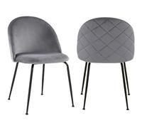 Lot de 2 chaises en velours et acier inoxydable noir - Gris - MELBOURNE