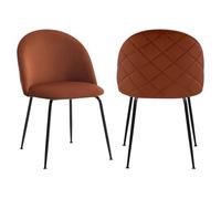 Vente-unique-Lot de 2 chaises Melbourne en Velours Terracotta avec Structure en Acier Inoxydable Noir, Design Moderne et Chic, parfaites pour Salle à Manger, Assise Confortable et Style Contemporain