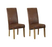 Vente-unique - Lot de 2 chaises Santos - Microfibre Aspect Cuir Vieilli - Pieds Bois Clair - Salle à Manger