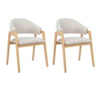 Vente-unique - Lot de 2 chaises SOLUNA avec accoudoirs - Tissu Beige et Pieds en Bois d’hévéa Naturel, Design scandinave Moderne pour Salle à Manger, Assise Confortable et Style Chaleureux