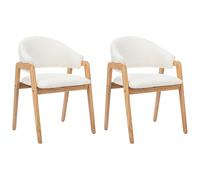 Vente-unique - Lot de 2 chaises SOLUNA avec accoudoirs - Tissu Bouclette Blanc Doux et Chaleureux, Pieds en Bois d’hévéa Naturel, Design scandinave Moderne pour Salle à Manger, Assise Confortable