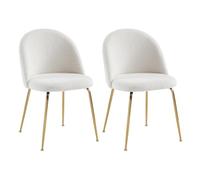 Vente-unique - Lot de 2 chaises - Tissu Bouclette et Acier Inoxydable doré - Blanc - Melbourne - Salle à Manger