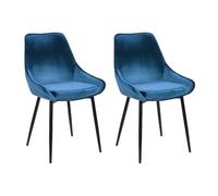 Lot de 2 chaises - Velours et métal noir - Bleu nuit - MASURIE