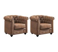 Lot de 2 Fauteuils CHESTERFIELD en microfibre aspect cuir vieilli