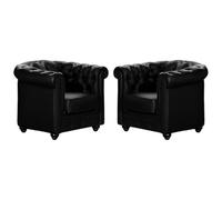 Vente-unique - Lot de 2 Fauteuils Chesterfield - Simili Noir