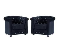 Vente-unique - Lot de 2 Fauteuils Chesterfield - Velours Noir et Boutons Effet Cristal
