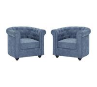 Vente-unique - Lot de 2 fauteuils en Tissu Bleu Chesterfield