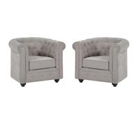 Vente-unique - Lot de 2 fauteuils en Tissu Gris Chesterfield
