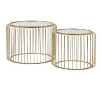 Vente-unique - Lot de 2 Tables Basses en métal et Verre - Doré - FERIDA