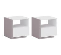 Lot de 2 tables de chevet scandinave - 1 tiroir et 1 niche - Blanc et taupe - NAPOLI II
