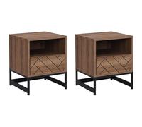 Vente-unique - Lot de 2 Tables de Chevet 1 tiroir et 1 Niche - MDF et Acier - Coloris : Naturel et Noir - CARATANA