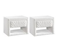 Vente-unique - Lot de 2 Tables de Chevet - 1 tiroir et 1 Niche - Tissu Bouclette - Blanc - ULAMI