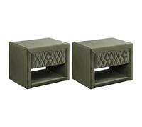 Vente-unique - Lot de 2 Tables de Chevet - 1 tiroir et 1 Niche - Tissu Velours - Vert Olive - Daniele